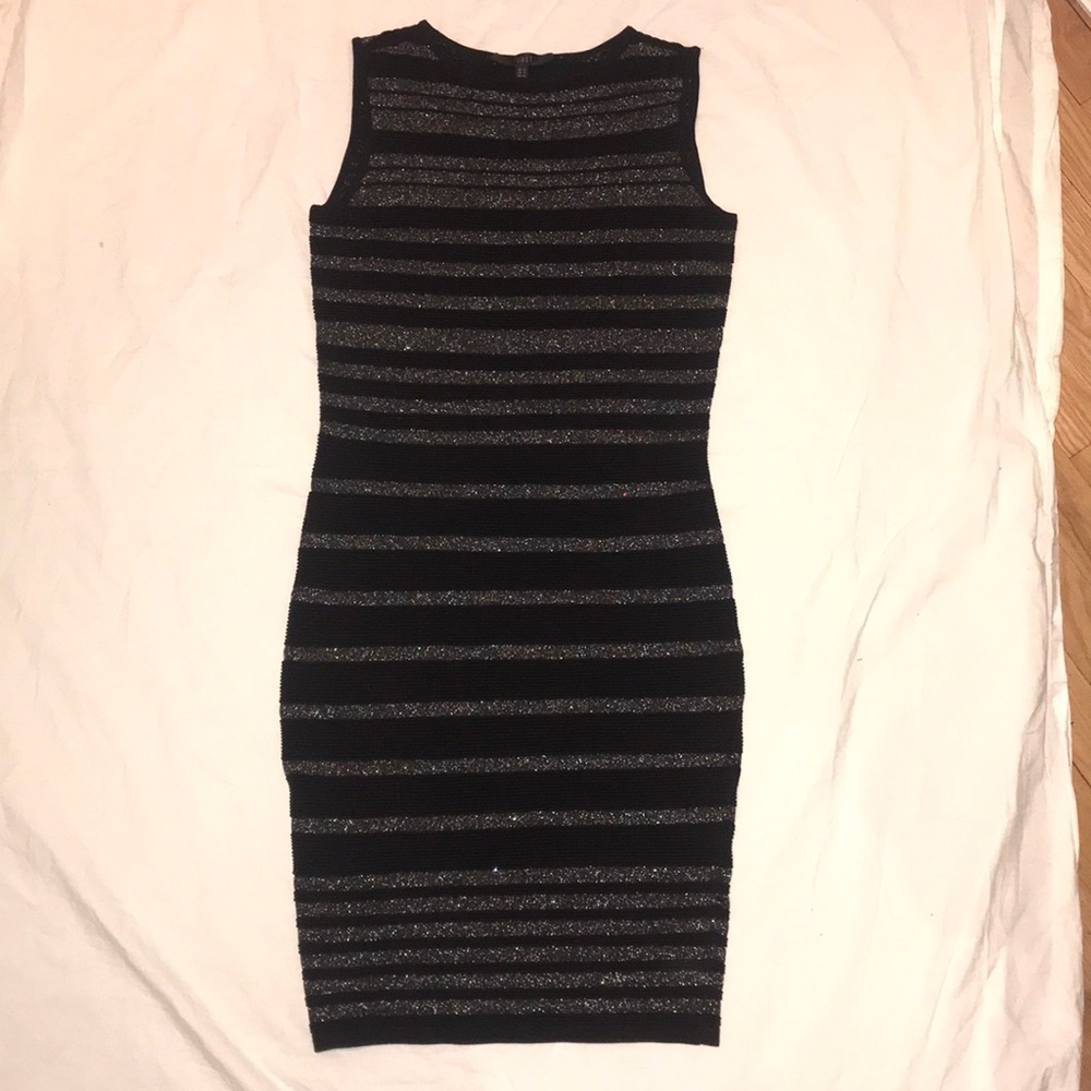Coast UK stretch lurex rib knit dress grey/blk
